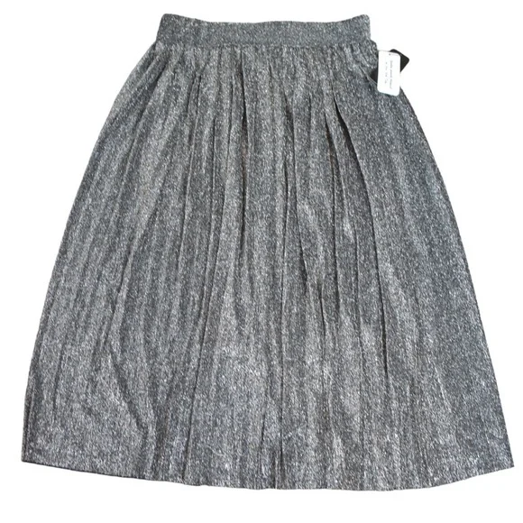 Metrowear Silver Shimmery Metallic Pleated A-Line Skirt, Medium NEW - Picture 5 of 5